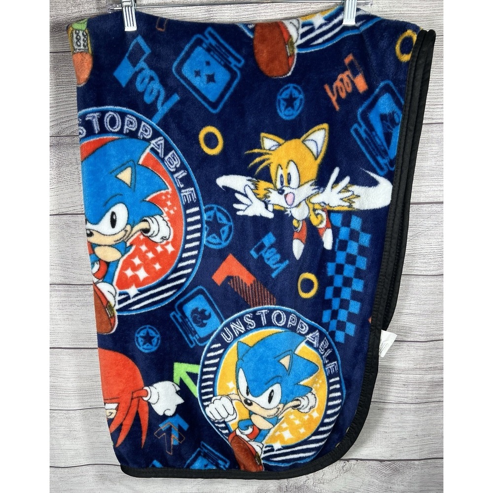 Sonic The Hedgehog Fleece Throw Blanket 37x50 Sega Tails Knuckles‎ Blue